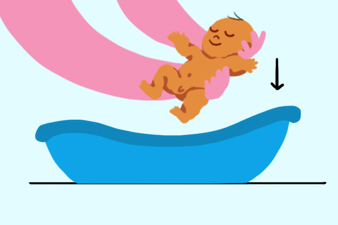 Step 3: Bring baby to tub